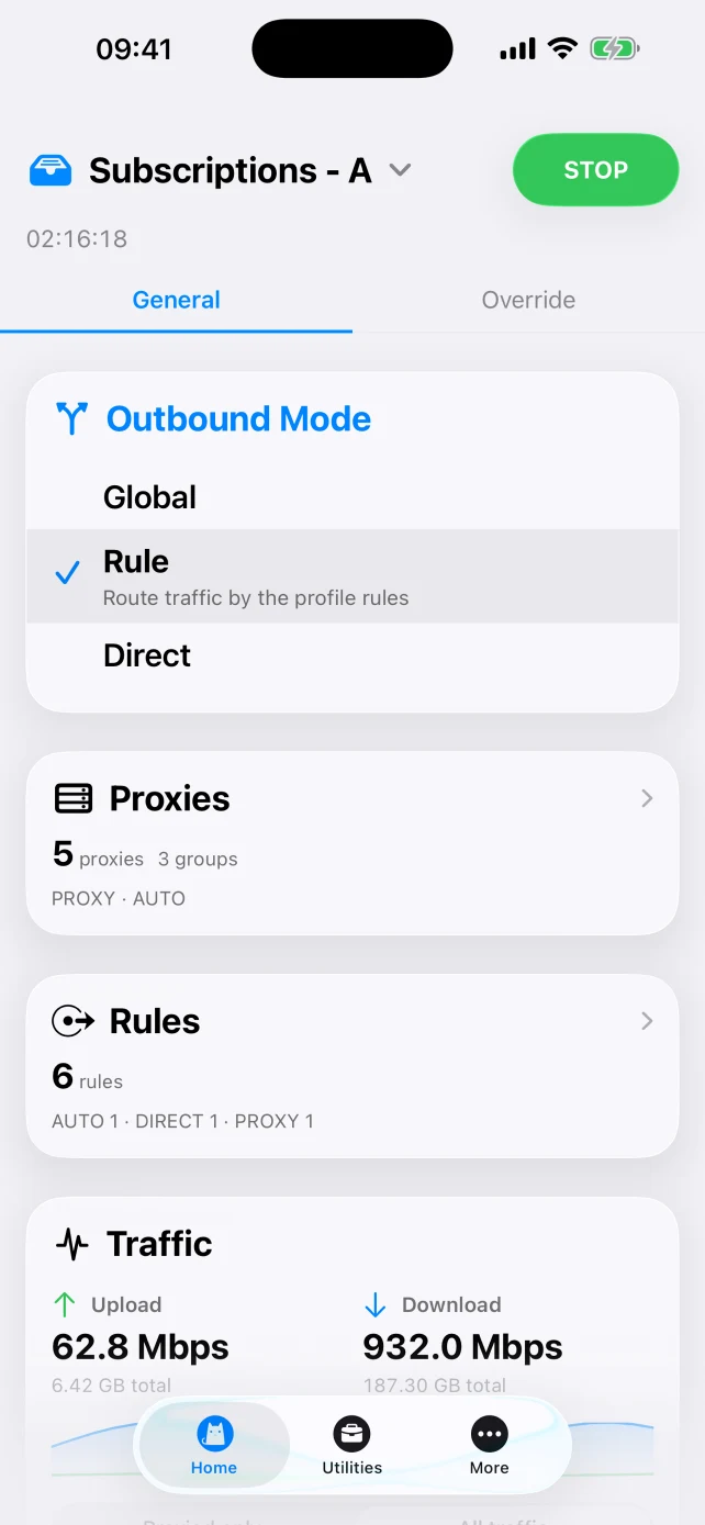 Clash connected in Rule mode on iPhone