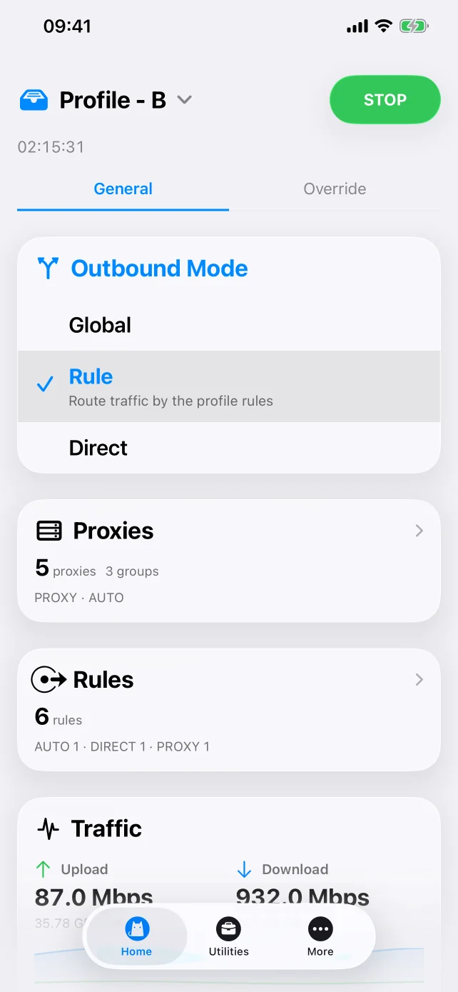 Profile B 以规则模式连接